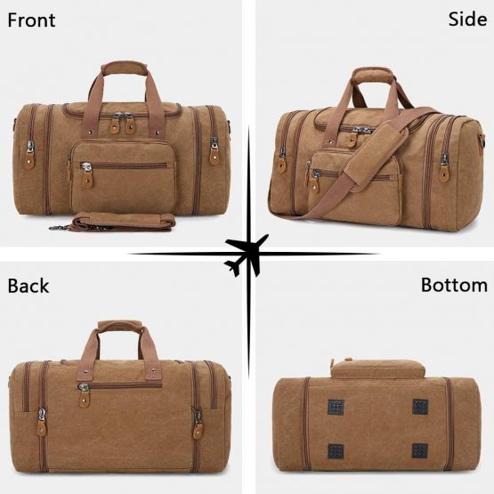 Plambag by Gonex Expandable Canvas Holdall Bag for Men, 40L / 50L Large Duffel Bag for Men with Multi-Pockets, Overnight Weekend Bag, Unisex Holdall Travel Duffle Bag, Weekender Bag for Men & Women, Coffee - Image 3