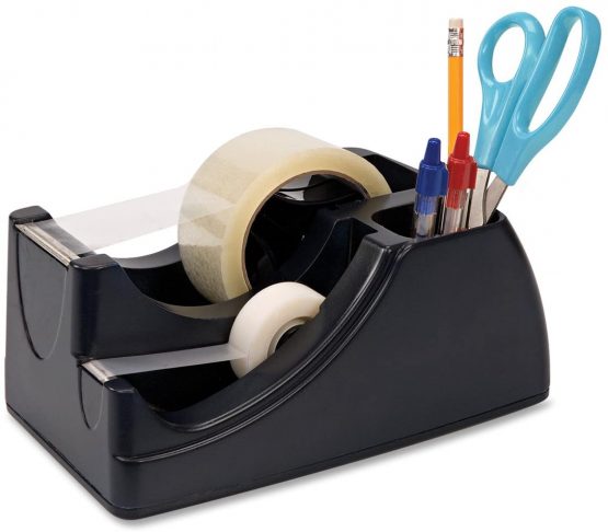 OIC Officemate 2-in-1 Heavy Duty Tape Dispenser with Storage Compartment, Black