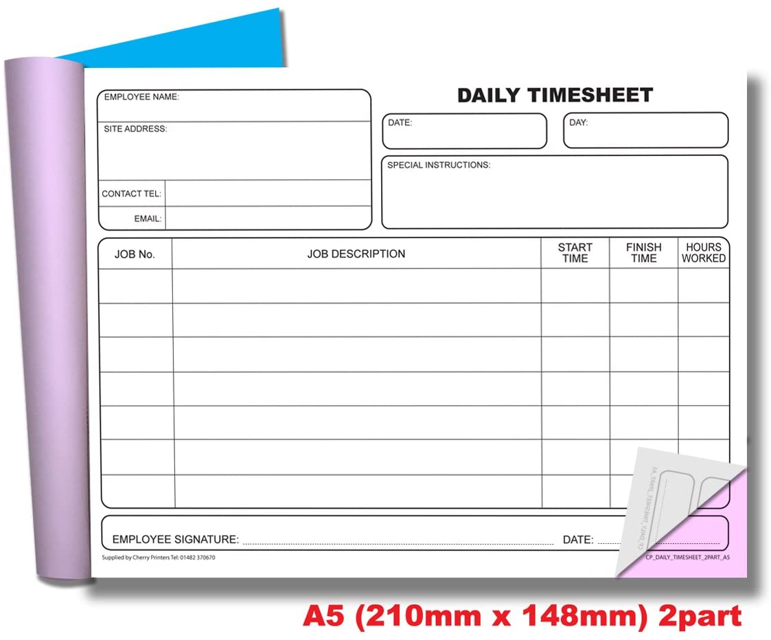 Cherry Carbonless NCR Daily Timesheet Duplicate Book A5 50 Sets – BigaMart