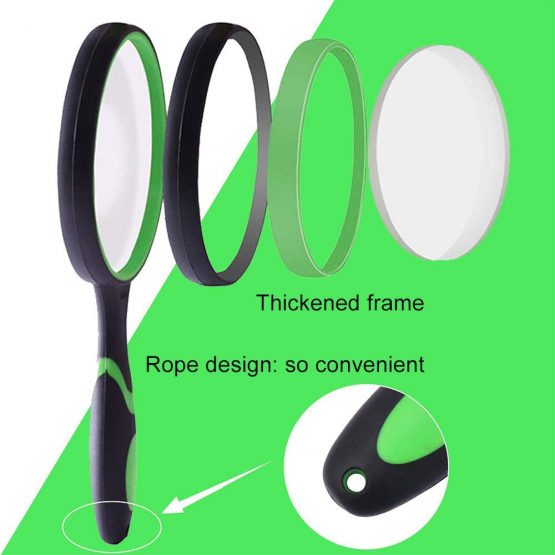 Magnifying Glass 10X, Handheld Reading Magnifier with Non-Slip Soft Rubber Handle, 75mm Magnifying Lens, Shatterproof Magnifying Mirror Reading Books, Inspection, Insects(Green/Orange) Pack of 2 - Image 3