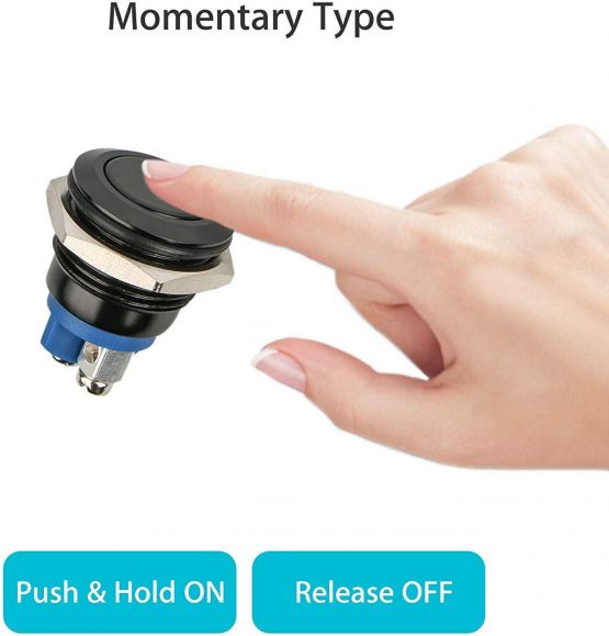 Linkstyle 5PCS 16mm Metal Momentary Push Button Switch, Waterproof 12V SPDT Round ON/OFF Switch Start Button for 16mm 5/8" Mounting Hole Car Auto RV Truck Marine Boat Home and DIY - Black Shell - Image 2