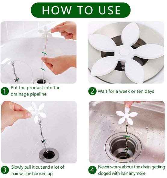 WENTS Drain Hair Catcher 20 Packs Shower Drain Hair Catcher Flower Shower Hair Cleaning Chain Drain Clog Remover Tool for Drain Cleaning Bathroom Chain Hook Hair Trap for Bathtub Kitchen - Image 3
