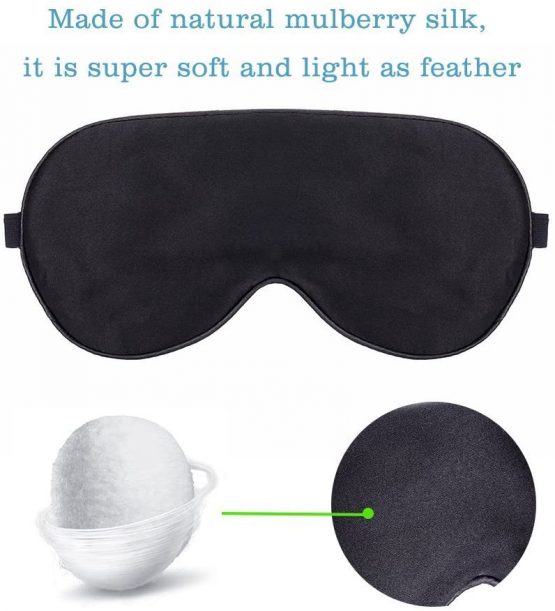 FMS Natural Silk Sleep Mask Blocks Light Completely, Soft Lightweight Eye Mask with Adjustable Strap Best for Travel, Meditation, Shift Work and Daytime Napping (1 Pack, Black) - Image 3