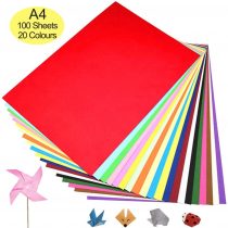 A4 Coloured Paper, Coloured Card 100 Sheets 20 Assorted Colours Origami Paper, Crafting and Decoratin, Coloured Art Paper (297 x 210mm)