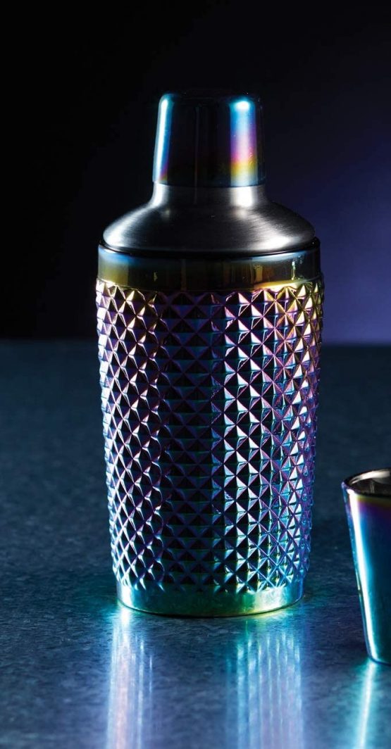 BarCraft BCCSSTUDRBOW Studded Glass Cocktail Shaker, 300 ml (10.5 fl oz) - Rainbow-Pearl Iridescent Finish, 8 x 8 x 17.5 cm - Image 3