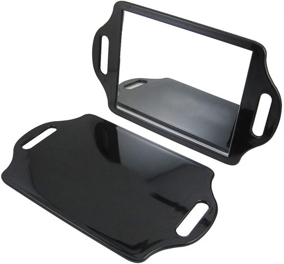 TRIXES Hairdressers Mirror - Salon Handheld Mirror – with 2 Handles Wide Angle –for Hairdressing and Beauty - Large Size 36.5 x 21.7cm – for Professional Barbers and Hairdressers - Black - Image 4