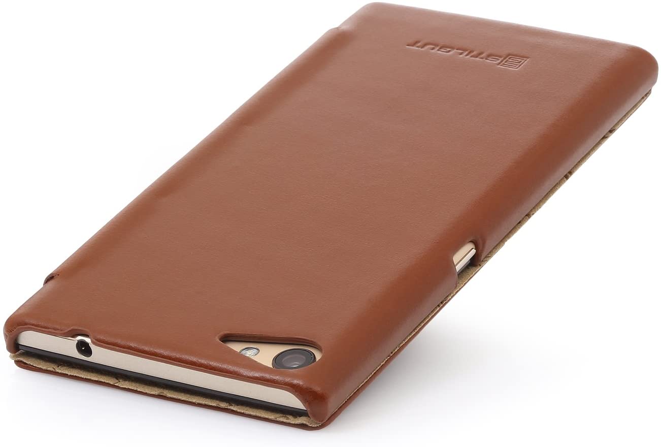 StilGut Leather Book Type Case Compatible with Wiko Highway Star, Cognac Brown - Image 4
