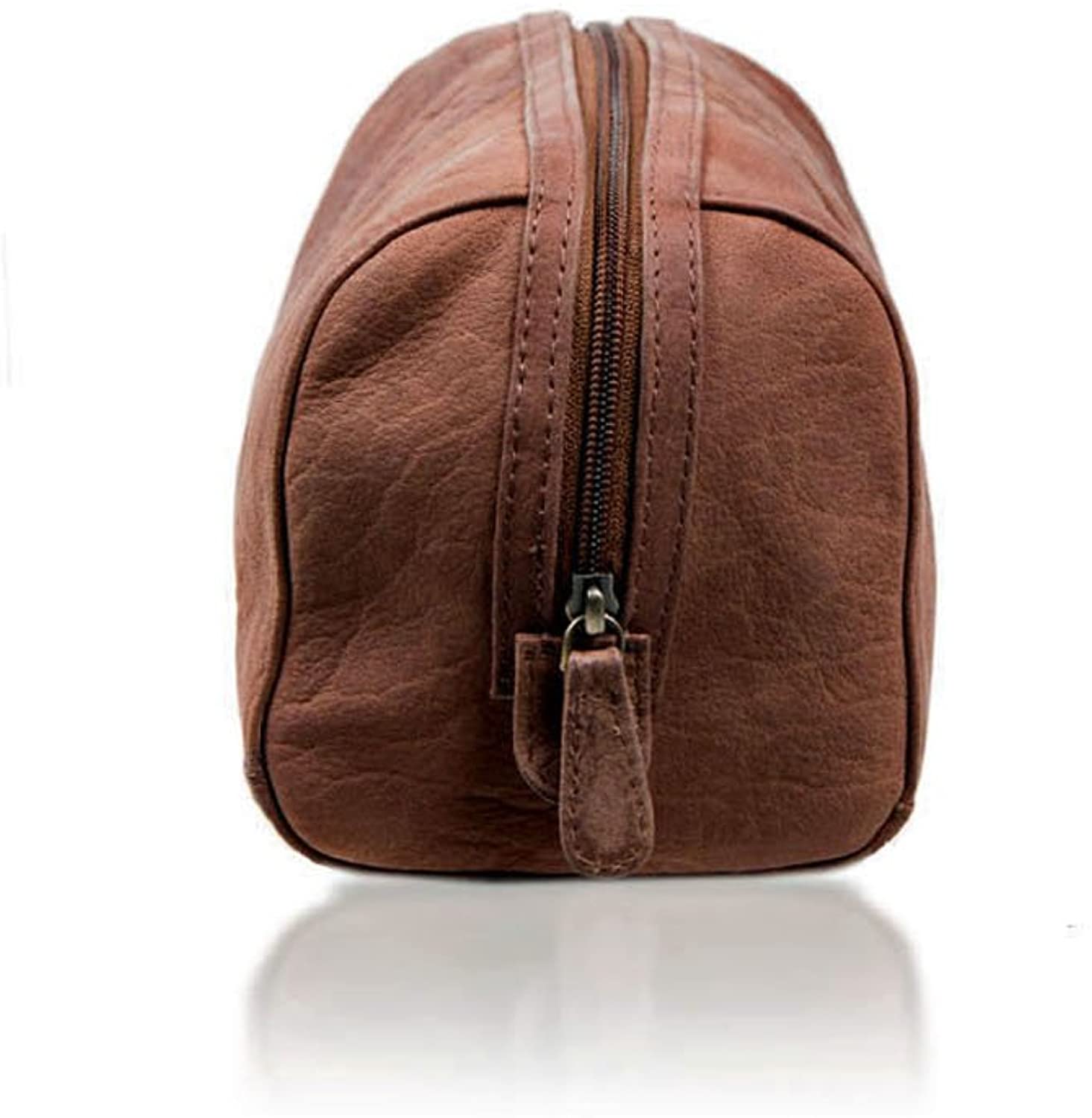 Men's Brown Discoverer Leather Toiletry Bag with Waterproof Lining - Image 3