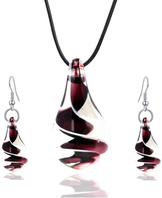 Aituo Murano Inspired Design Personality Spiral Tornado Style Coloured Glaze Necklace Earrings Set