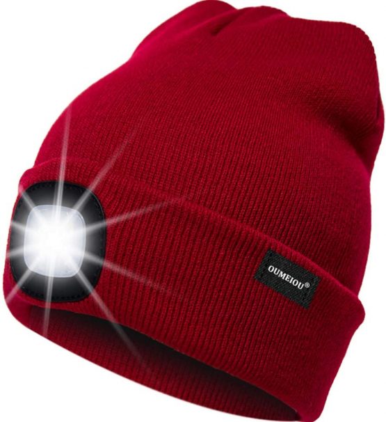 Oumeiou New Warm Bright LED Lighted Beanie Cap Unisex Rechargeable Headlamp Hat Multi-color