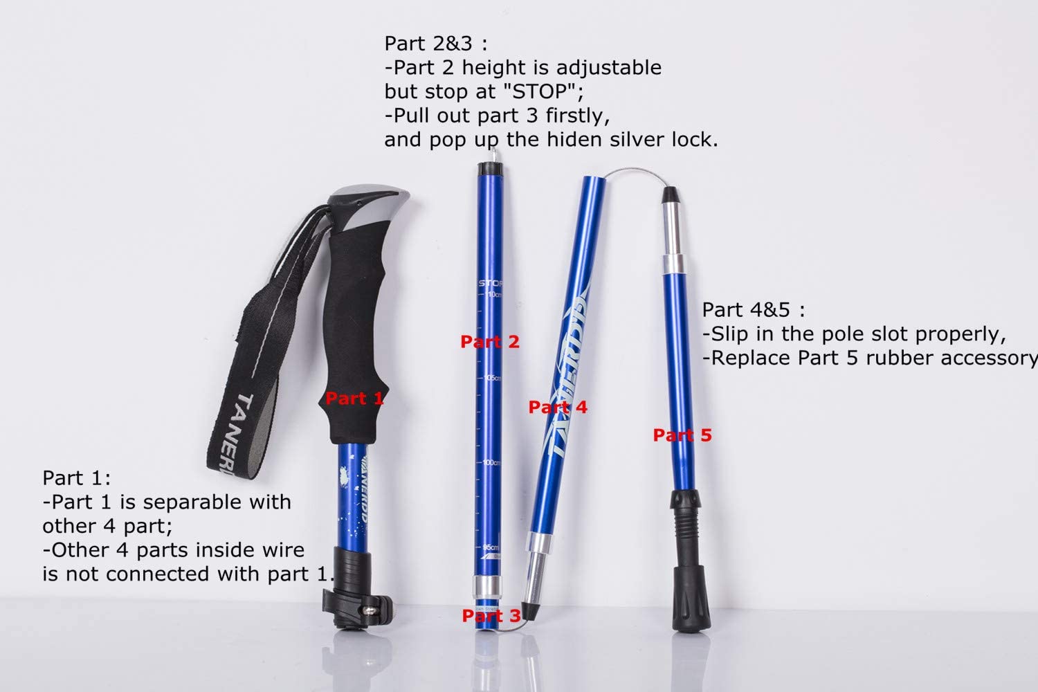 Trekking Pole, Collapsible Walking Hiking Stick for Men Women Ultralight Aluminum Ski Pole with EVA Grip, Black 1 Pack, Adjustable - Image 3