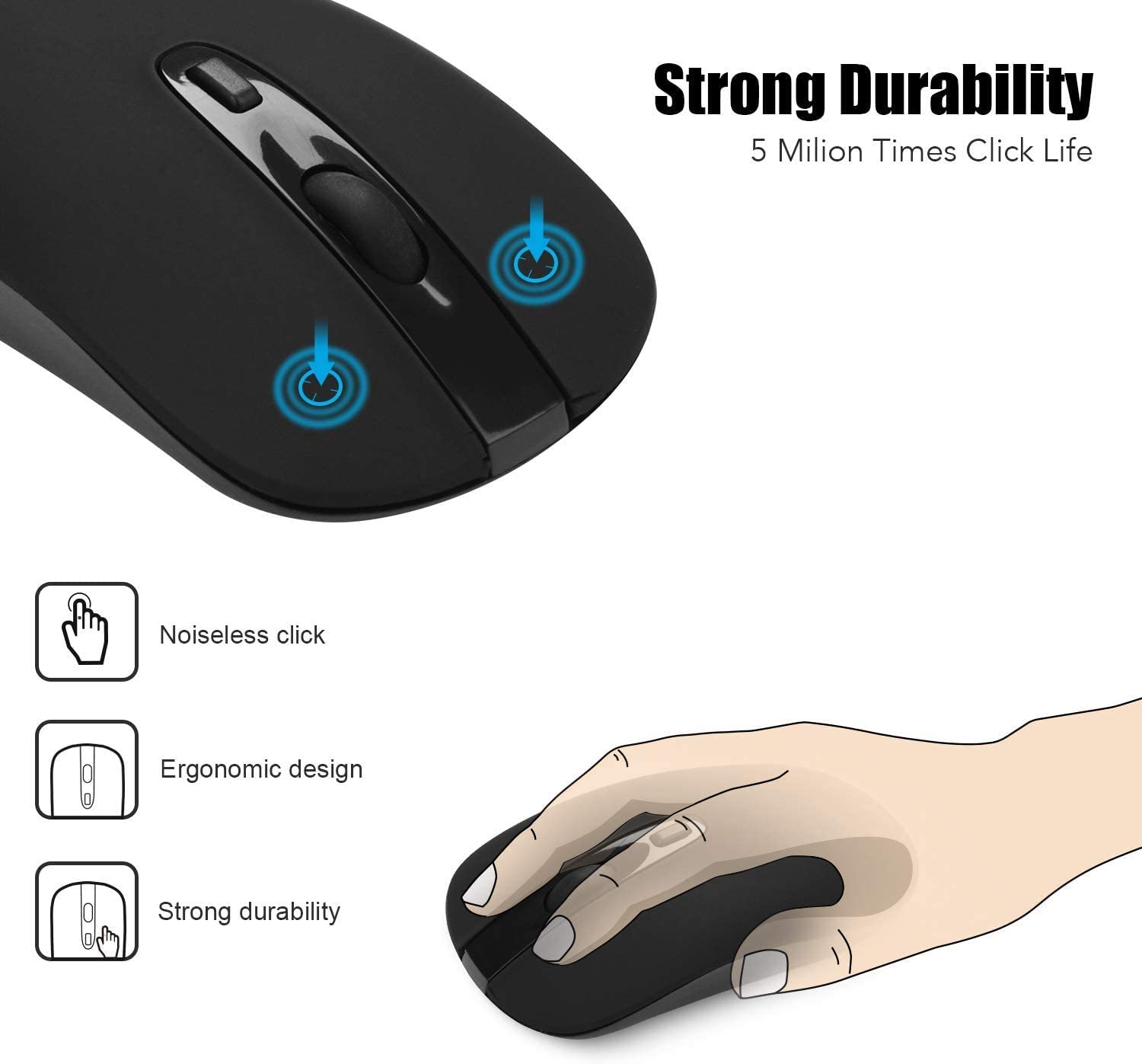 cimetech Wireless Mouse for Laptop Portable Slim Silent Design for Left & Right Hand Users, Storable Nano Receiver - Image 2