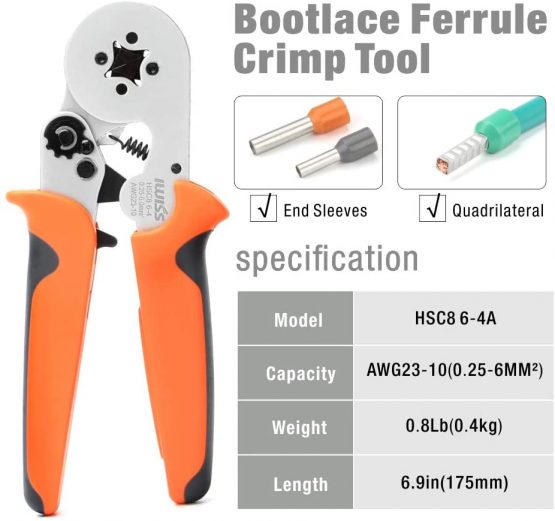 IWISS Bootlace Ferrule Crimping Tools, Used for 0.25-10.0mm² End-Sleeves Cable Ferrules,Self Adjustable Ratcheting Wire Crimper-Square Crimp Type - Image 4
