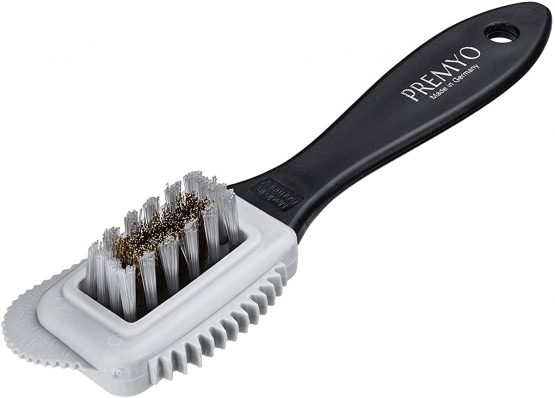 PREMYO Suede Shoe Brush with Handle Safe Grip for Effective Cleaning of Nubuck Velour Leather Boots Multifunctional with Brass Bristle Edge Eraser