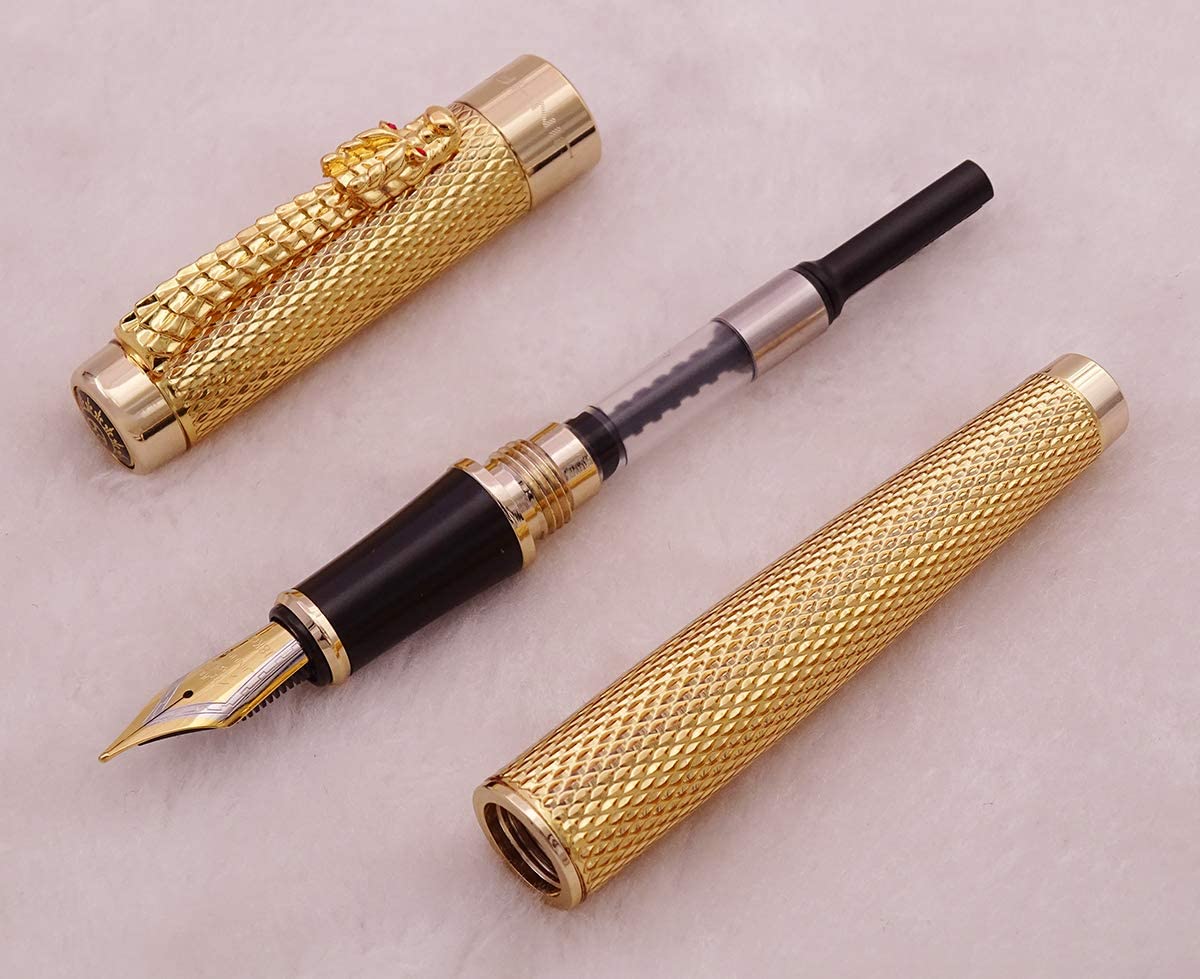 Jinhao 1200 Fountain Pen with Bent Tip and Clip, Variable Color 1 Gold Fountain Pen, Red or Golden - Image 4
