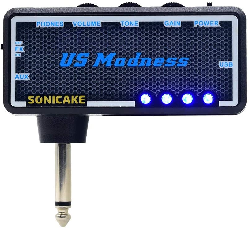 SONICAKE US Madness Plug-In USB Chargable Portable Pocket Guitar Bass Headphone Amp Carry-On Bedroom Effects