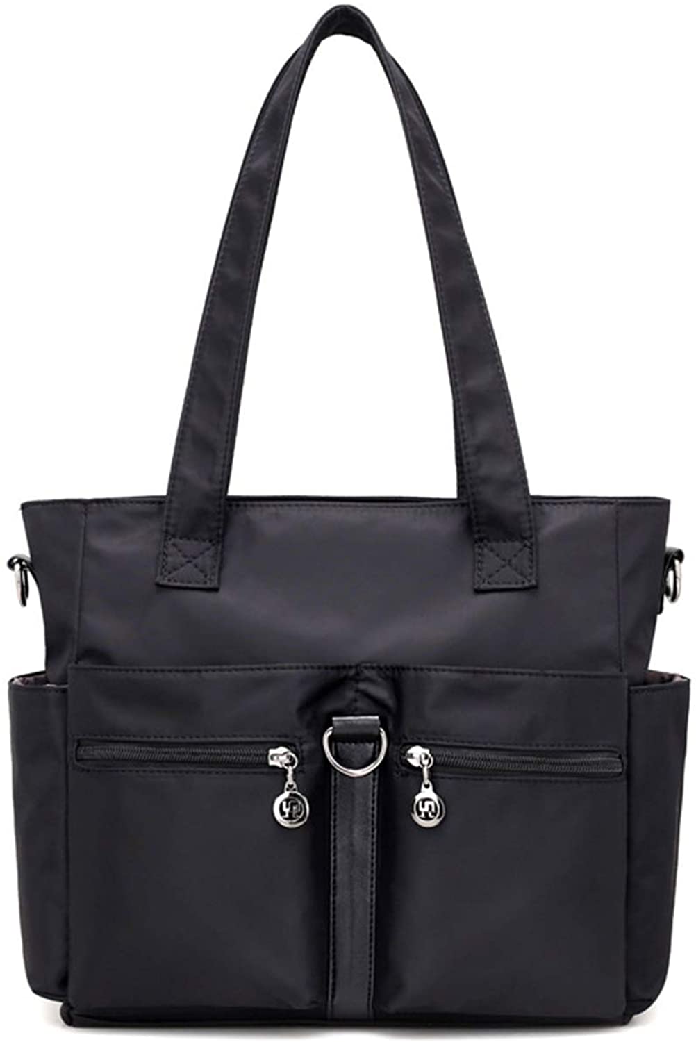 NOTAG Women Tote Handbag, Multi-Pocket Travel Shoulder Bag Waterproof Nylon Mommy Bag for Shopping (Black)