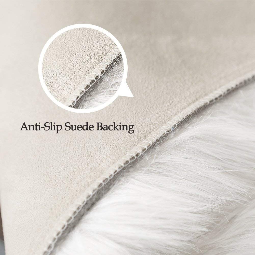 HEQUN Circular Faux Fur Sheepskin Style Rug Faux Fleece Chair Cover Seat Pad Soft Fluffy Shaggy Area Rugs For Bedroom Sofa Floor (White, 90 X 90 CM) - Image 3