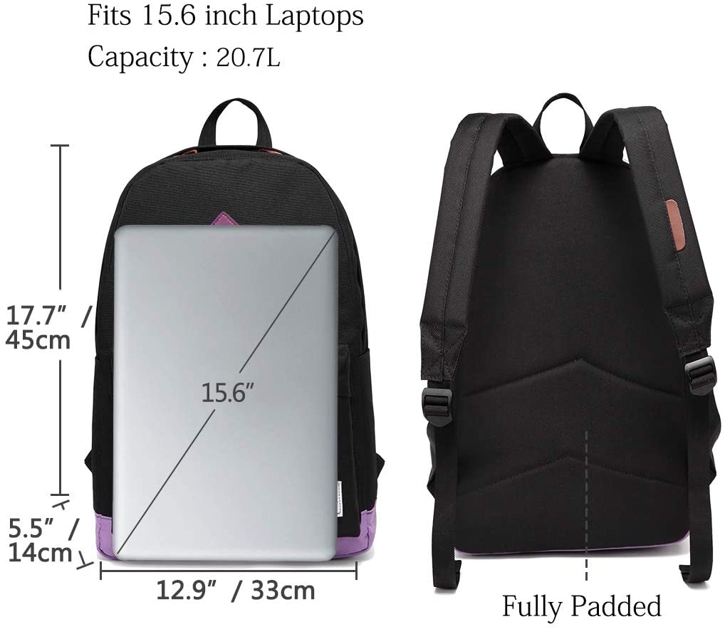 VASCHY Classic Lightweight Backpack for Women Teen Girls Fits 15-Inch Laptop Water Resistant Campus School Rucksack Travel Daypack (Black Purple) - Image 2