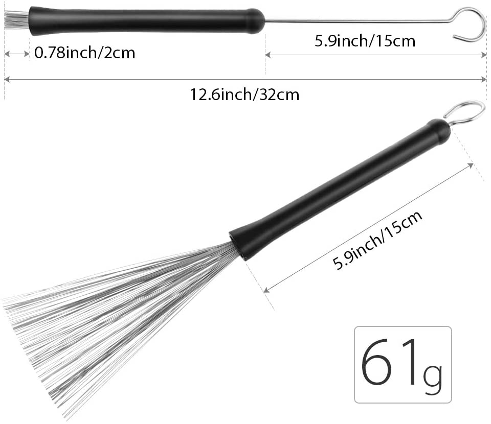 Alnicov 2PCS Drum Brushes Retractable Drum Wire Brushes with Comfortable Rubber Handle for Jazz Rock Music Lover Beginners - Image 2
