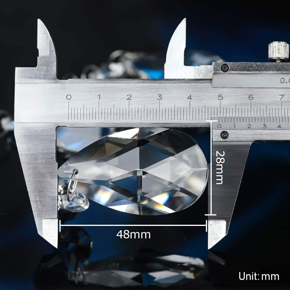 JaneYi (12 Pack) 48mm Teardrop Crystal Pendant Clear Crystal Glass Chandelier Prism Sun Catcher Parts with 12 Octagonal Beads and Connecting Rings for Lamp Vase Garden Party Christmas Wedding Decor - Image 2
