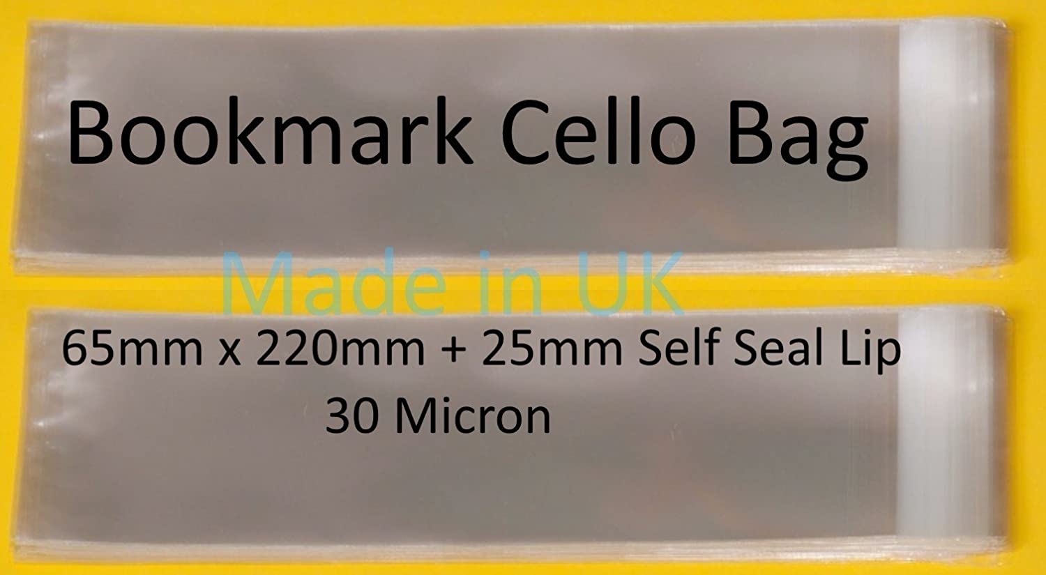 celloexpress Bookmark Cello 65mm x 220mm + 30mm Flap - Cellophane Clear Display Bags 30 Micron Self Seal - Pack of 250 - Image 2