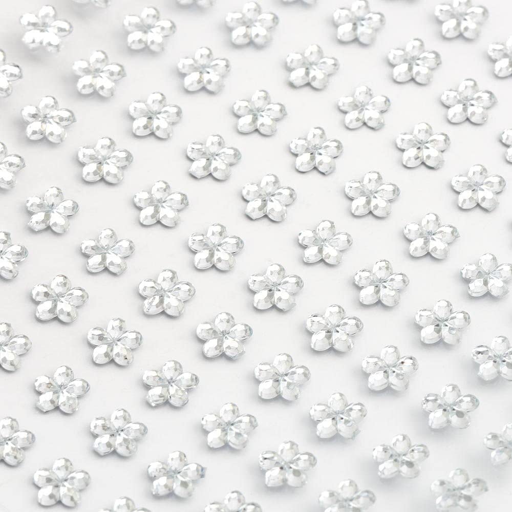 6mm Clear Flower ✽ Self Adhesive Stick on Gems ✽ 100 per Sheet