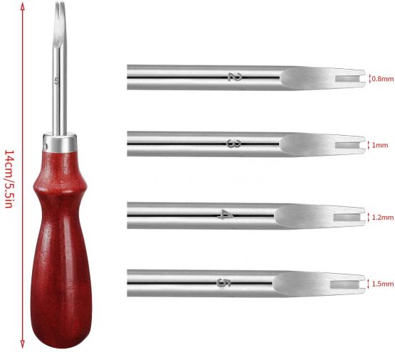 4 Pieces Edge Leather Beveler Craft Keen Edge Beveler Cutting Beveling Leather Skiver Tool for DIY (1.5 mm, 1.2 mm, 1.0 mm, 0.8 mm) - Image 3