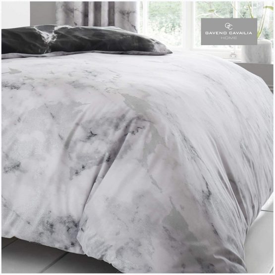 Gaveno Cavailia White Marble King Duvet Set Reversible Easy Care Cotton Blend 3 Piece Texture Bedding | 1 Quilt Cover + 2 Pillow Cases | Button Closure | Machine Washable - Image 4