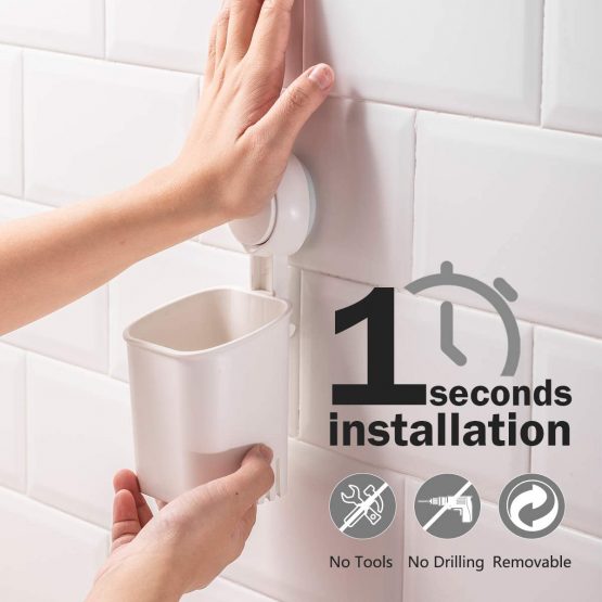 LEVERLOC Toothbrush Holder Suction Cup Toothbrush Organizer No Drilling Waterproof Wall Mounted Electric Toothbrush Holder for Toothpaste Razor Cup for Shower Bathroom Kitchen - Image 2