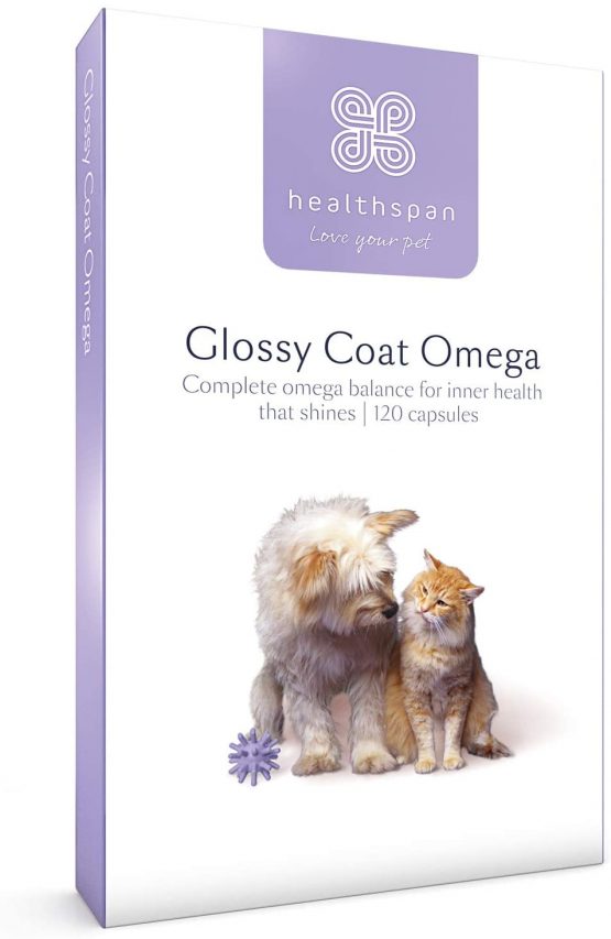 healthspan Glossy Coat Omega For Cats & Dogs 120 Capsules | Omega 3, 6 & 9 | DHA & EPA | Chicken & Beef Flavour | Pet Health
