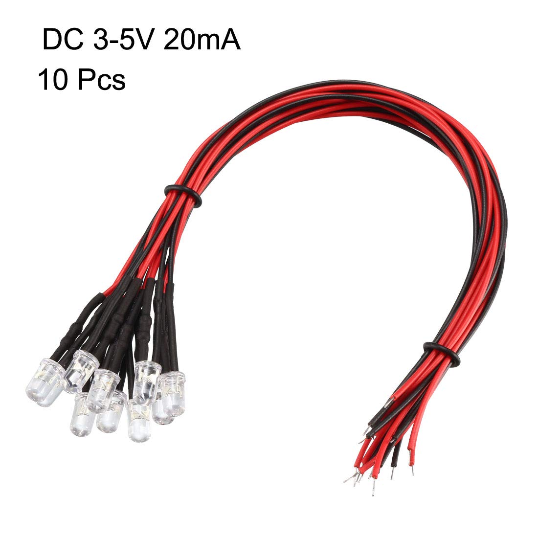 sourcing map 10Pcs 5mm Pre Wired LED, Orange DC3-5V Clear Lens, Light Emitting Diodes - Image 2