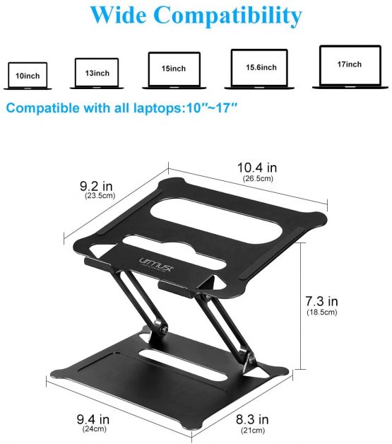 Urmust Laptop Notebook Stand Holder, Ergonomic Adjustable Ultrabook Stand Riser Portable with Heat-Vent Compatible with MacBook Air Pro, Dell, HP, Lenovo Light Weight Aluminum Up to 15.6"(Black) - Image 3