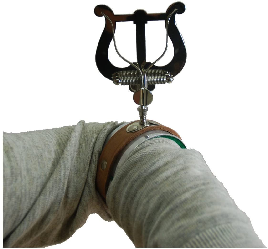 Soundman® Marching Lyre for Transverse Flute, Real Leather, Lyra Music Stand, Nickel Plated, Querflöte (Farbe: Silber) - Image 3