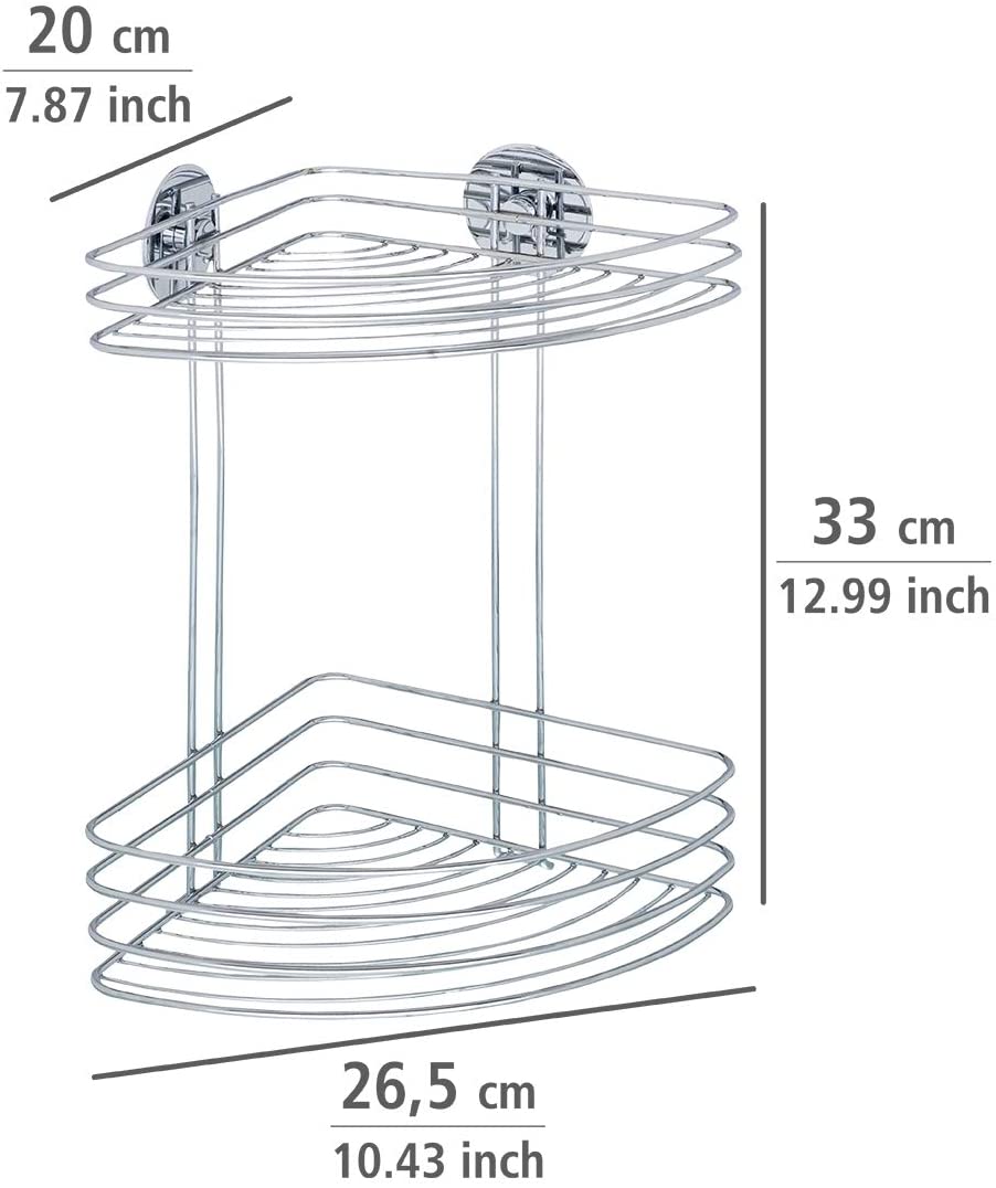 Wenko 18914100 TurboLoc Corner Rack 2 Shelves, Fixing Without Drilling, Metal Steel, 26.5 x 33 x 20 cm, Chrome - Image 4