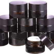 BENECREAT 10 Pack Glass Round Jars Dark Amber Cosmetic Glass Jars with White Inner Liners and Black Plastic Lids for Beauty, Lotions, Creams and More