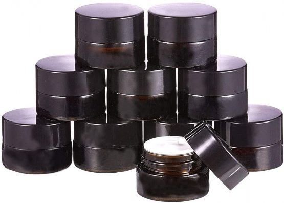 BENECREAT 10 Pack Glass Round Jars Dark Amber Cosmetic Glass Jars with White Inner Liners and Black Plastic Lids for Beauty, Lotions, Creams and More