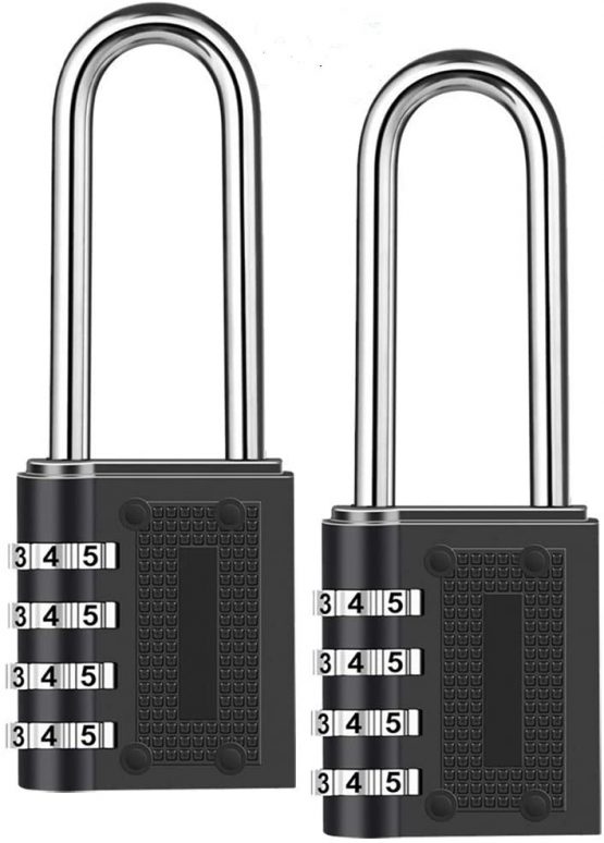Combination Padlock Long Shackle Lock -BeskooHome 6.5cm Shackle Waterproof 4 Digit Resettable Combination Lock for School, Gym, Outdoor Shed Locker, Hasp Cabinet, Gate - 2 Pack