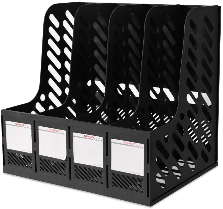 KXF Plastic A4 File Organiser Desktop Office Organizer Documents Magazines Holder Office Desk Storage Kitchen Organiser Rack Dividers 4 Compartments File Frame Cabinet Home School Folder Bookshelf