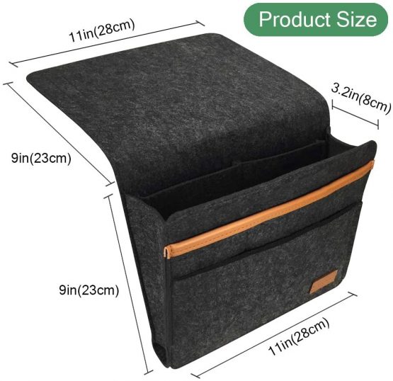 ERKOON Felt Bedside Caddy Thicker Bed Sofa Bedside Hanging Storage Organizer Bag Holder with Pocket for Books, Tablet, TV Remote Control, Phone, Accessories (Dark Grey) - Image 2