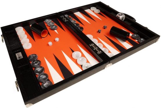 Wycliffe Brothers 21" Tournament Backgammon Set (Black Croco Board with Orange Field) - Gen III - Image 2