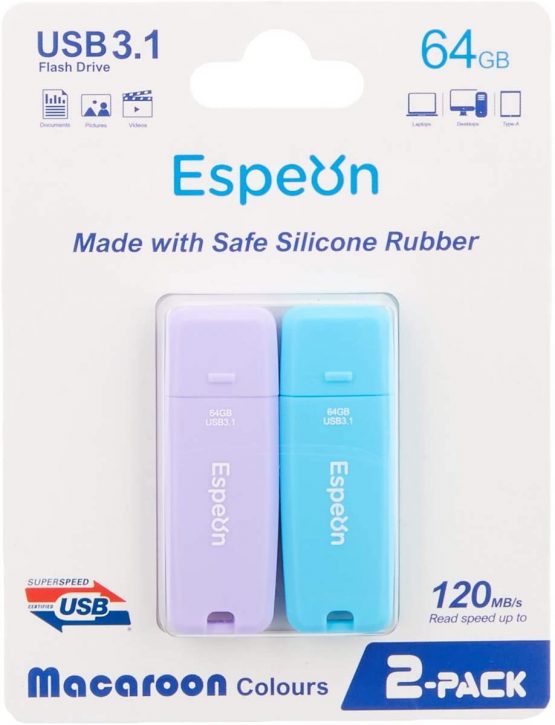 Espeon 2-Pack 64GB USB 3.1 Flash Drive, Macaroon colours - Light Blue, Light Violet - Image 2