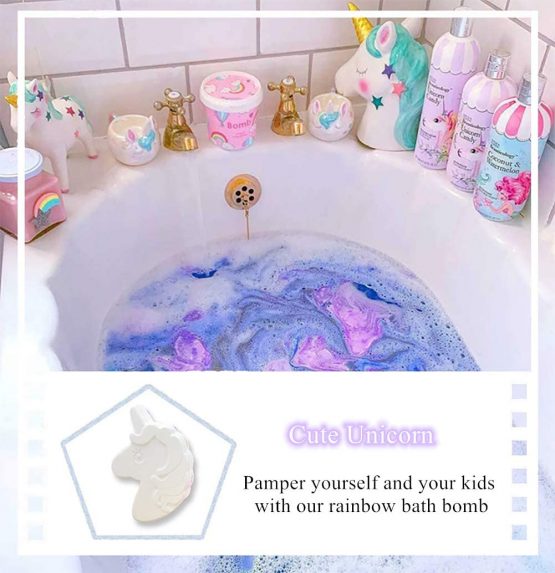 Rainbow Bath Bombs for Kids, Adults, 3 Pack, Bath Bombs Gift Set (Pink Cloud, White Unicorn, Blue Ball) - Image 2