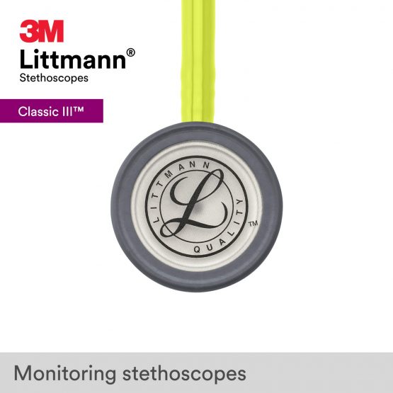 3M Littmann Classic III Monitoring Stethoscope, Lemon-Lime Tube, 69 cm, 5839 - Image 3