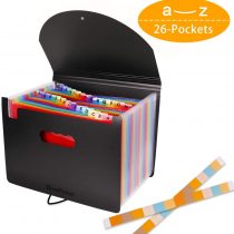 26 Pockets Expanding File Folder Organisers A4 Size, Plastic Filing Box Document Organiser, Expandable Filing Folders/Accordion Desk Files Expander, Portable Bills Storage Box with 3 A-Z Alphabet Tabs