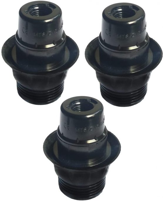 FINELED Small Edison Screw E14 Lamp Holder,3 Pack Bakelite Threaded E14 Pendant Socket & Lampshade Collar Ring (Black)