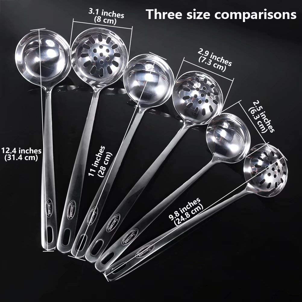 Newness 2 Pcs Slotted Spoon And Soup Ladle 304 Stainless Steel Cooking Skimmer Cookware Utensil 8684