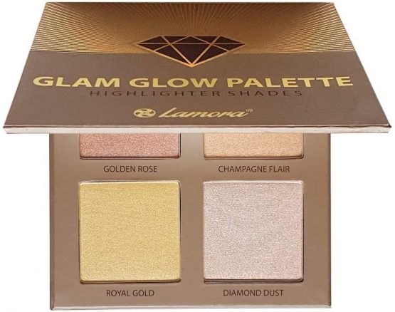 Highlighter Make-up Bronzer Powder Palette - Face Highlighter Makeup Palette Set With Mirror - 4 Highly Pigmented Shimmer Colors For Highlighting And Contouring - Vegan, Cruelty Free & Hypoallergenic