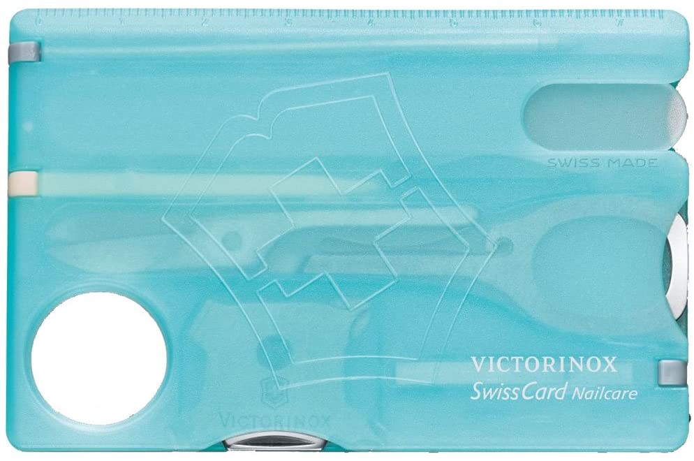 Victorinox Swiss Card Nail Care, Swiss Made Pocket Tool, Credit Card Size, 13 Functions, File, Scissors, Blue Transparent