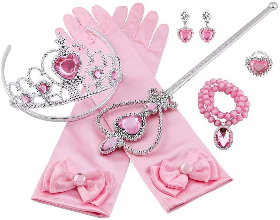 Vicloon Elsa Dress Up Accessories Set, 7 Pcs Princess Dress-up Party Accessories for Girls with Elsa Gloves Princess Tiara - Image 2